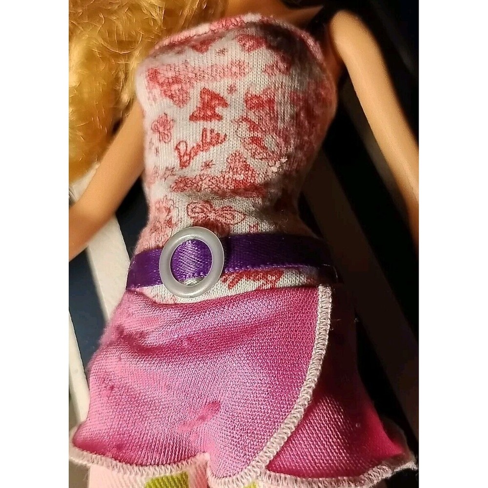Barbie Long Shirt/Mini Dress‎ Pink w/ Purple Belt & Spaghetti Straps Butterflies